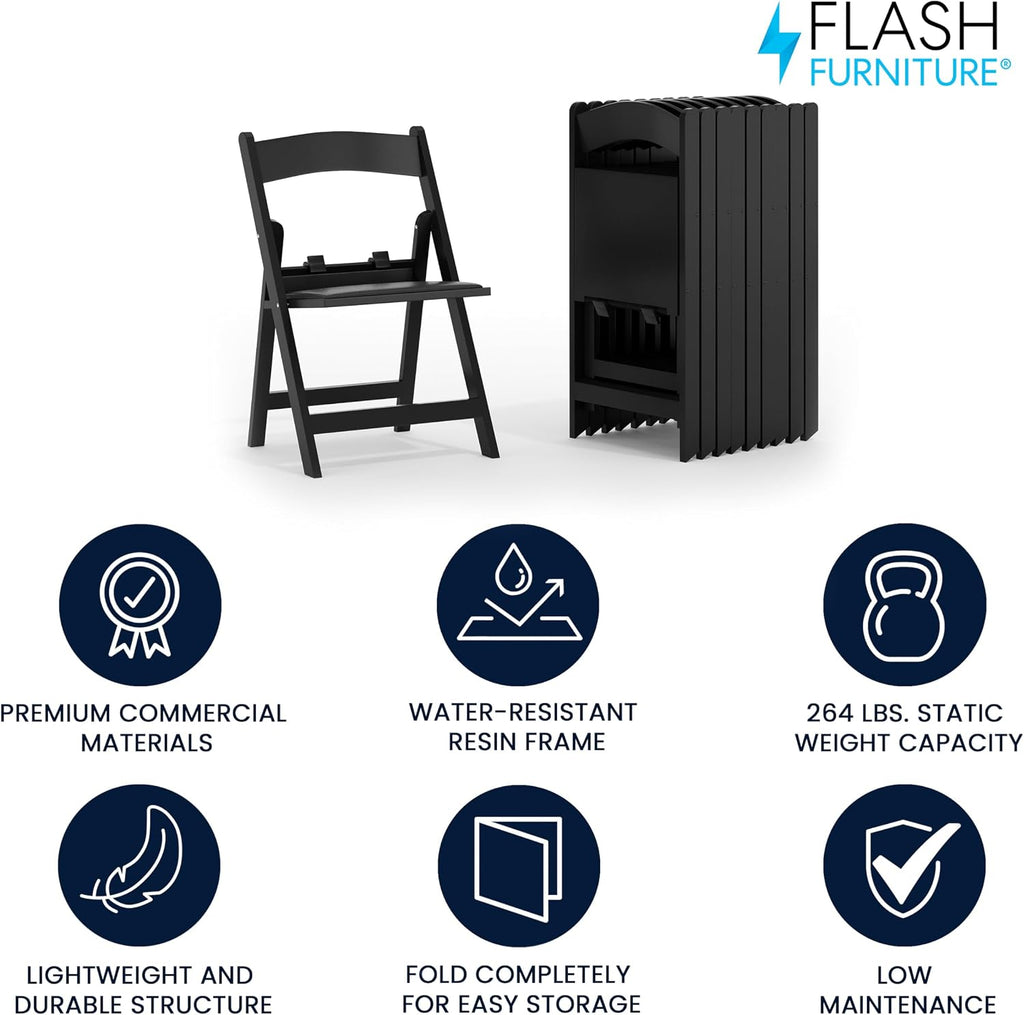 Flash Furniture Hercules Set of 10 Kids Black Resin Folding Chair with Black Vinyl Padded Seat