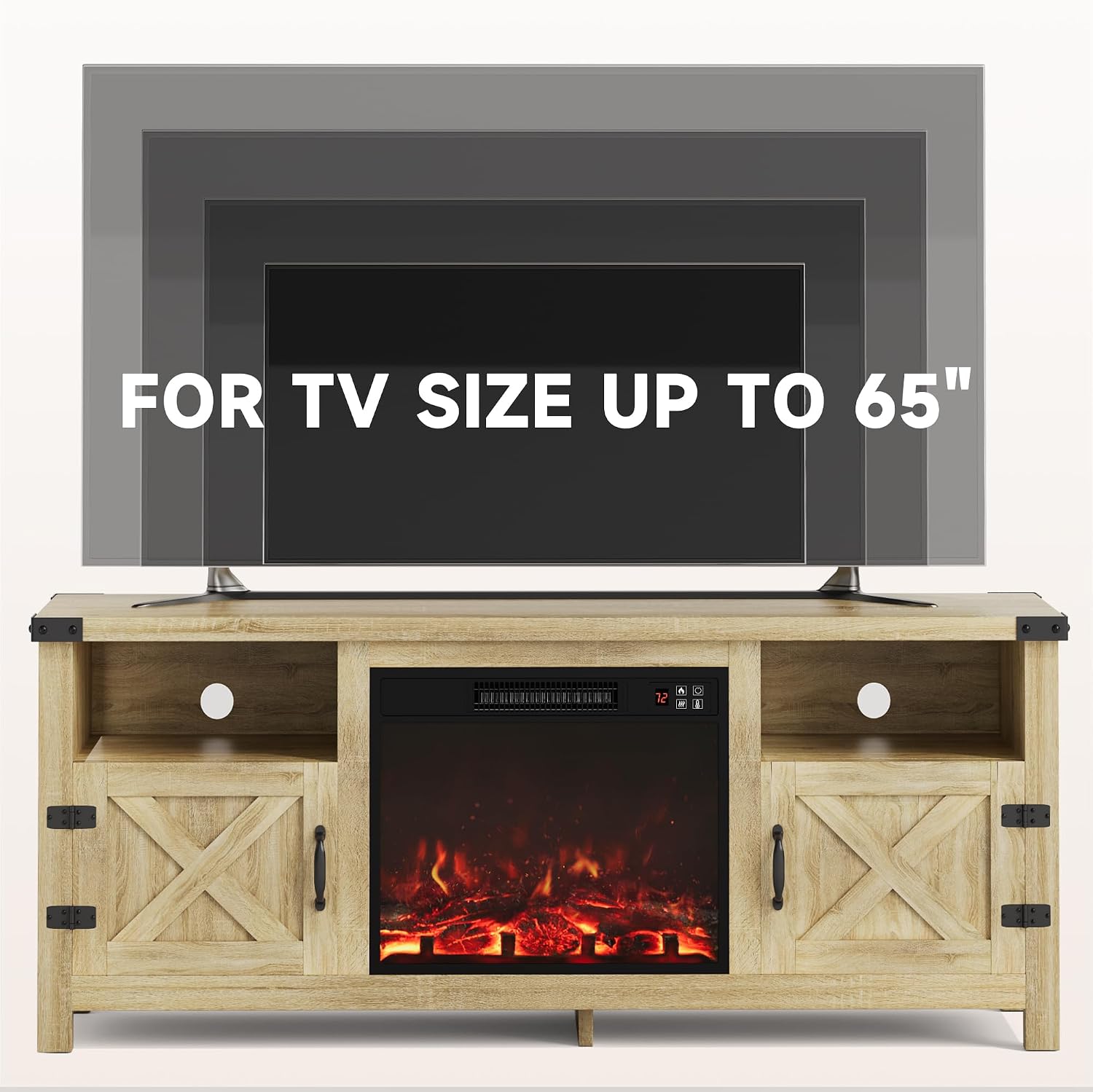 Furmax Entertainment Center with Fireplace, Fireplace TV Stand with Storage Cabinets and 2 Open Shelves, Modern Media TV Console for Living Room (Light Oak)
