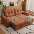 Convertible Couches, Queen Size Pull Out Sofa Bed with USB Charging Port and Cup Holders, Chenille Fabric Convertible Sofa Bed for Small Space, Living Room, Apartment, Guest Room, Orange