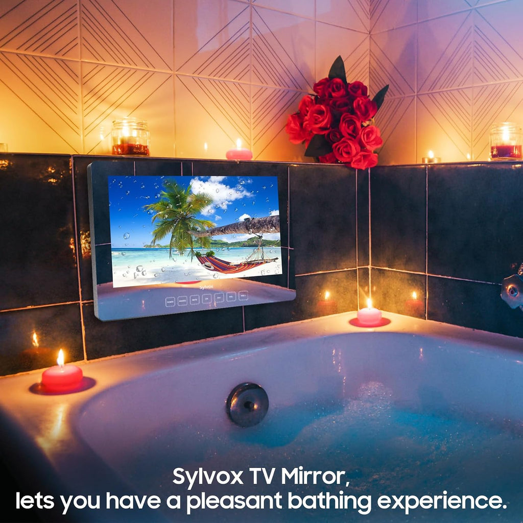 SYLVOX 24'' Smart TV Bathroom Magic Mirror Waterproof LED TV 1080P 500NITS High Brightness Dual Front Speakers Wall mounting Suitable for Bathrooms,Hotels,Saunas