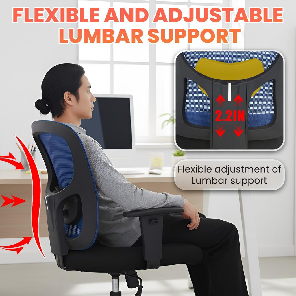 BestOffice Big and Tall Office Chair Mesh Computer Chair with Lumbar Support Wide Seat Adjust Arms Rolling Swivel High Back Task Executive Ergonomic Chair for Home Office, Blue