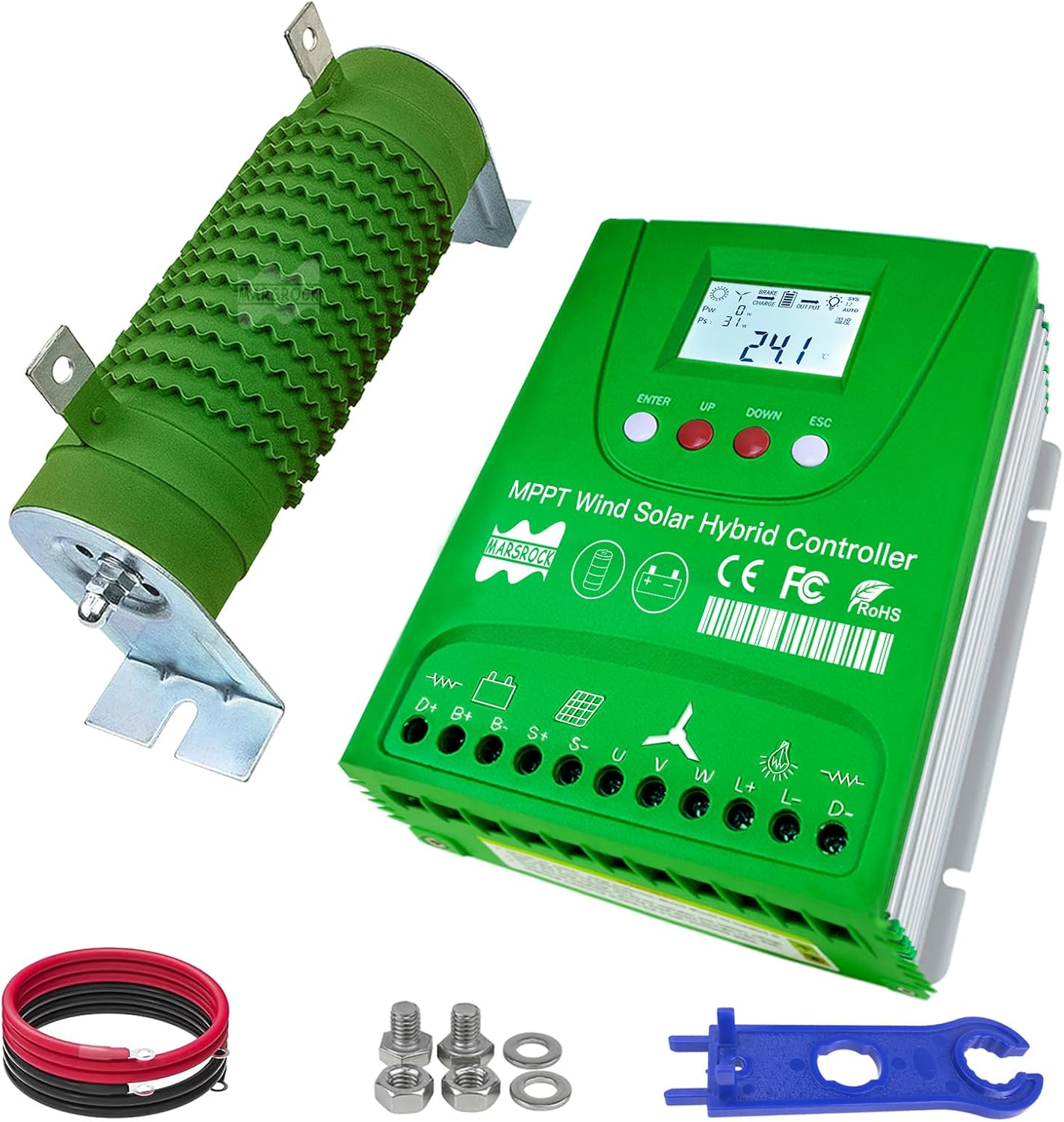 Marsrock 2000W 12V/24V Off Grid MPPT Wind Solar Hybrid Charge Controller,1000W Wind Turbine & 1000W Solar Panels Charge Controller with Dump Load,Suitable for Lithium Lead-Acid Gel Battery