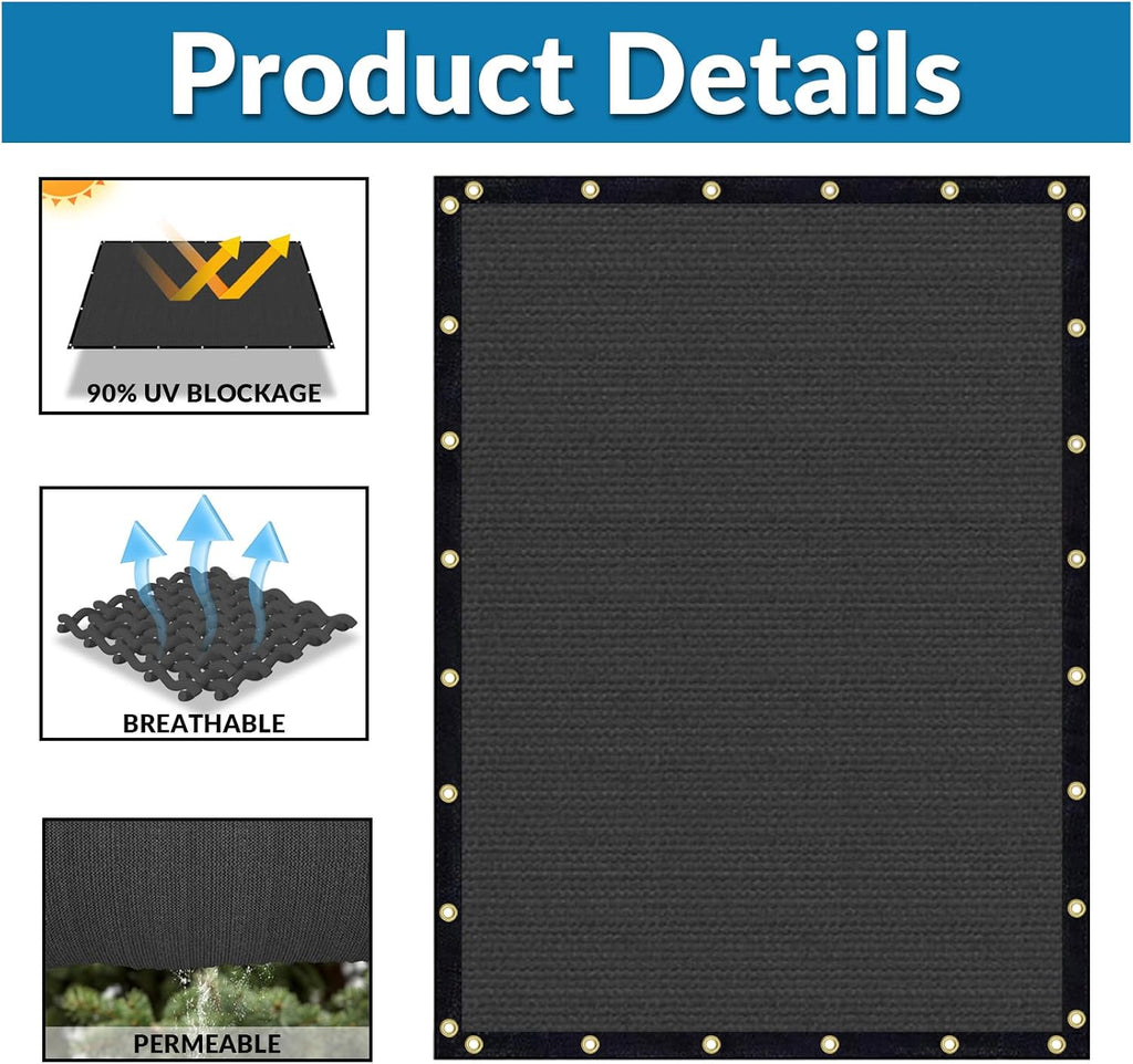 Amagenix 90% Dark Grey Sun Shade Cloth with Grommets, 12'X 16' Sun Screens Pergola Shade Cover Canopy for Outdoor Garden Patio Porch