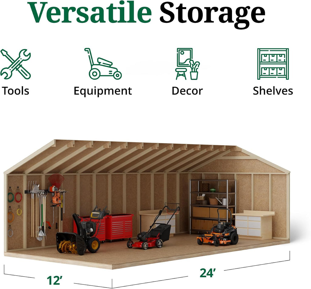 Little Cottage Co. 12x24 Value Gable Shed with Floor, Outdoor Wood Storage Do-It-Yourself Precut Kit
