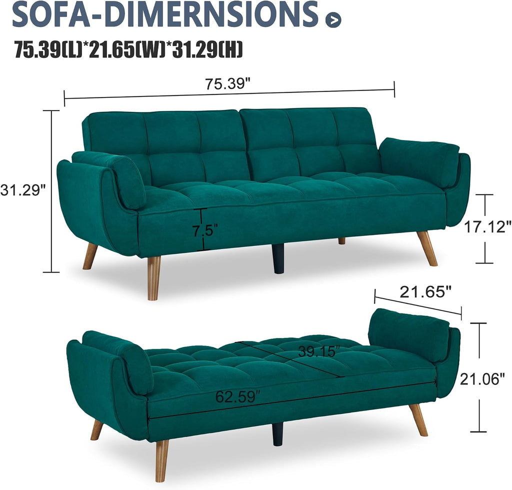 Convertible futon Sofa Bed, Sleeper Sofa Bed with Adjustable backrest, Small Space Small Sofa, Living Room, Bedroom (Green)