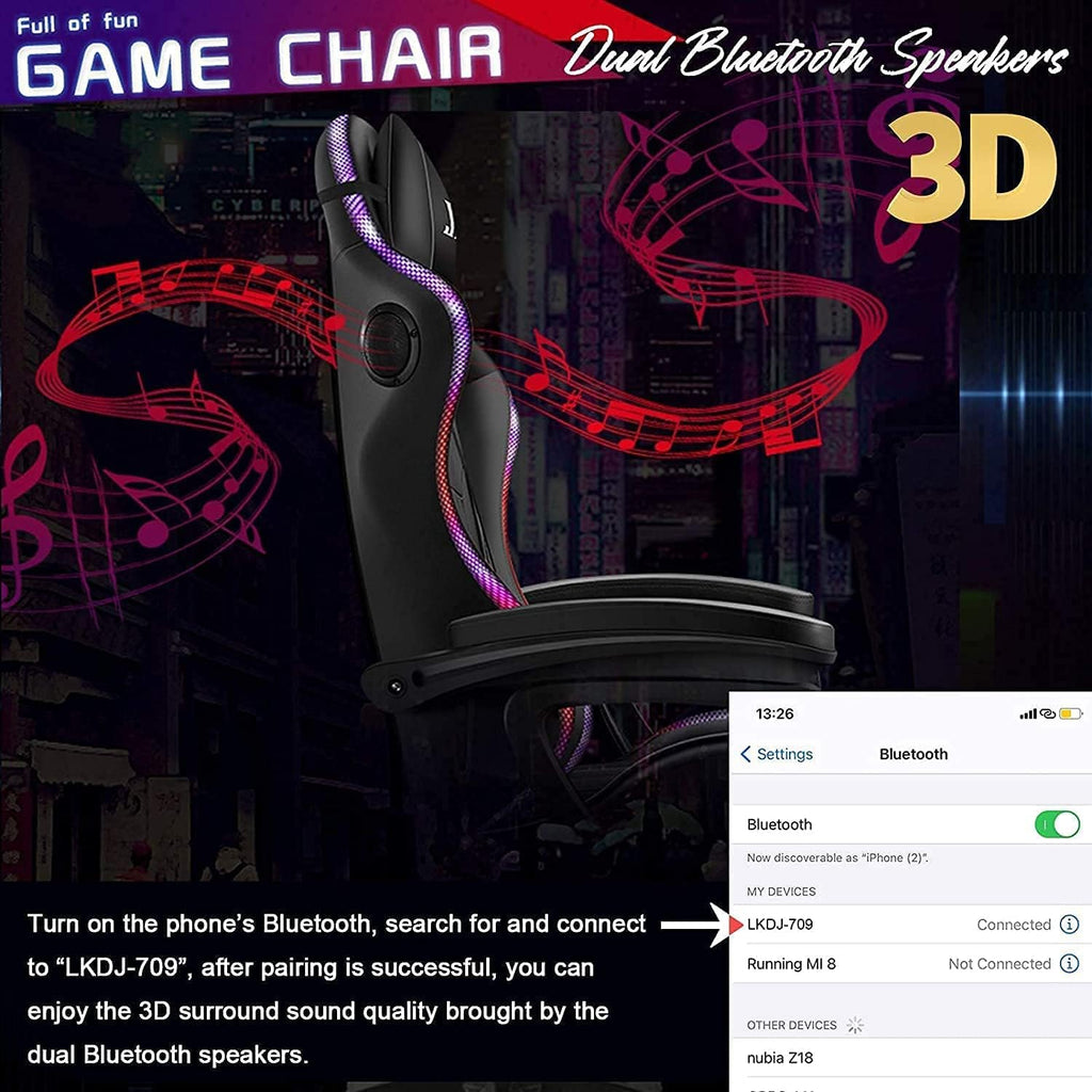 X Rocker Gaming Chair Gaming Chair with RGB Lighting and Speakers, Ergonomic Gaming Chair with footrest and 7-Point Massage Function, 150° tiltable Office Chair Gaming Chair for Adults,White