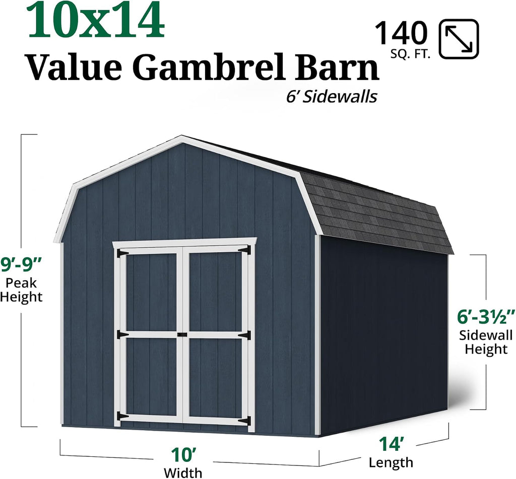 Little Cottage Co. 10x14 Value Gambrel Barn with 6 ft. Sidewalls with Floor, Outdoor Wood Storage Shed Do-It-Yourself Precut Kit