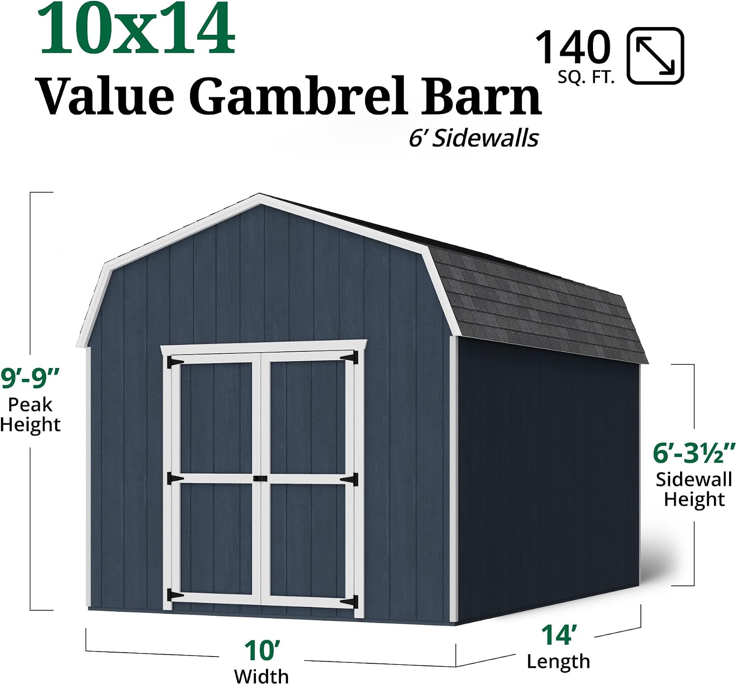 Little Cottage Co. 10x14 Value Gambrel Barn with 6 ft. Sidewalls with Floor, Outdoor Wood Storage Shed Do-It-Yourself Precut Kit