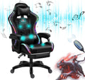 Gaming Chair for Adult with Footrest and Massage, Video Game Chair with Speakers and RGB LED Lights, PU Leather, Ergonomic Racing Computer Chairs with Lumbar Support and Armrest,Black