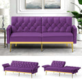 Velvet Sofa Bed w/Adjustable Armrests and Backrests, Modern Convertible Sleeper Sofa, Tufted Futon Sofa for Bedroom, Living Room, Apartment, Purple