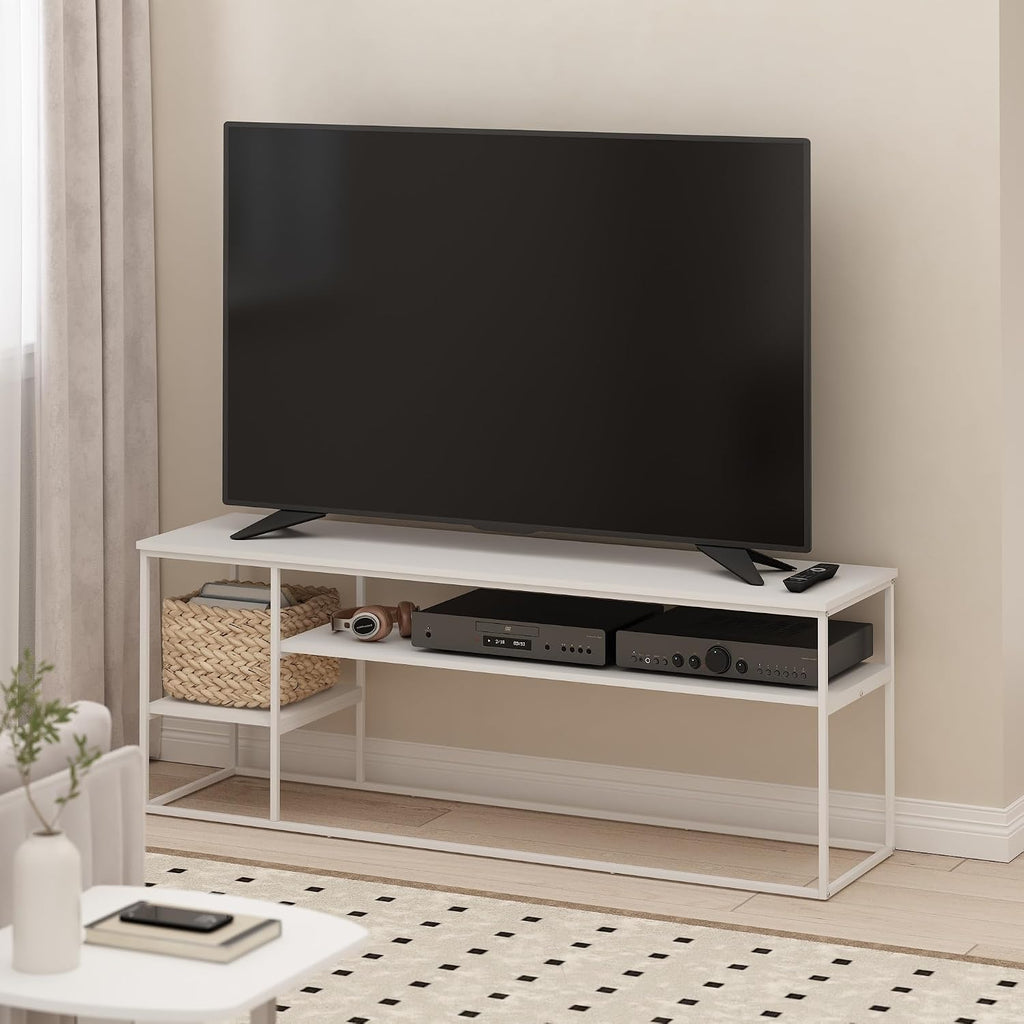 Furinno Moretti Modern Lifestyle TV Stand, Entertainment Center for TV up to 65 Inch, for Living Room, Bedroom, White/White