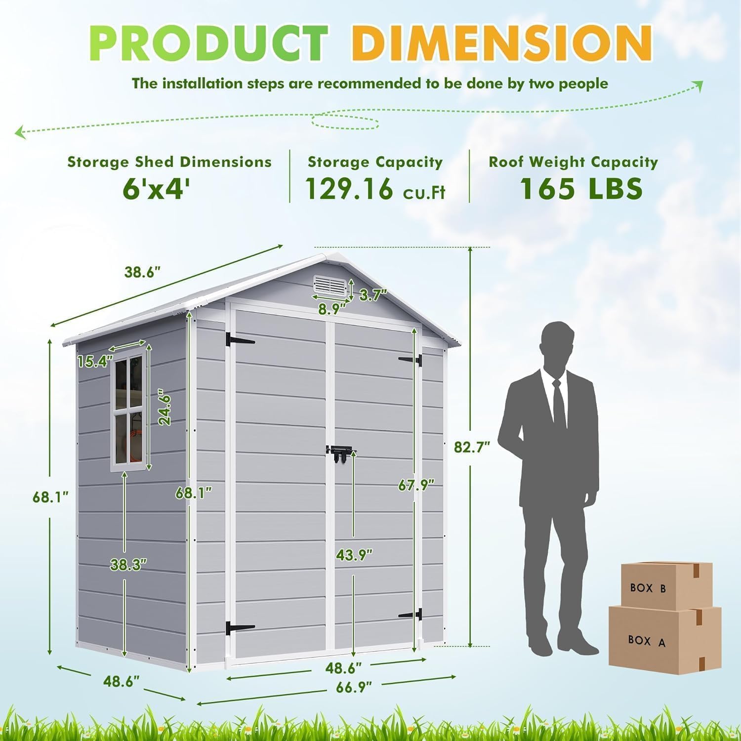 Devoko 6 x 4 FT Plastic Outdoor Storage Shed with Floor, Resin Tool Shed with Window, Outside Waterproof Garden Shed with Lockable Door for Patio, Backyard, Poolside, Light Grey