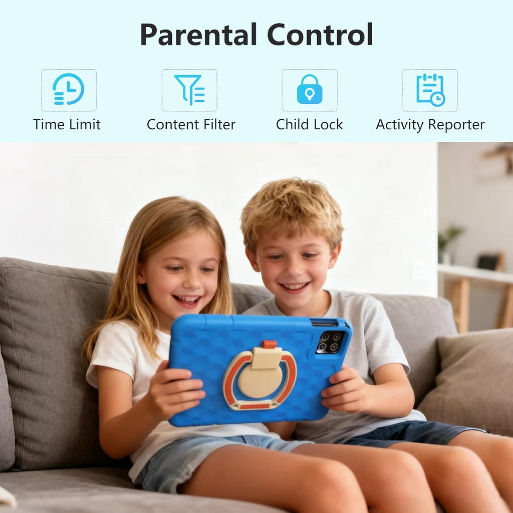 NRKDUBQ 2025 Latest 10.1 inch Kids Tablet Android 15 Tablets for Kids with EVA Protective Case 20GB RAM 128GB Storage Toddler Tablet, Parental Controls, 12-hr Battery, WiFi, GPS, Blue