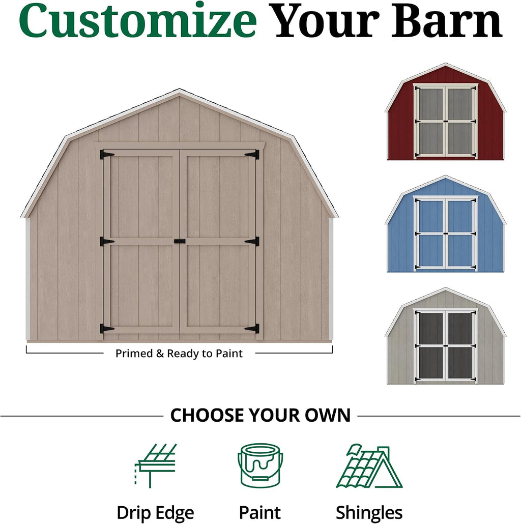 Little Cottage Co. 10x10 Value Gambrel Barn with 4 ft. Sidewalls with Floor, Outdoor Wood Storage Shed Do-It-Yourself Precut Kit