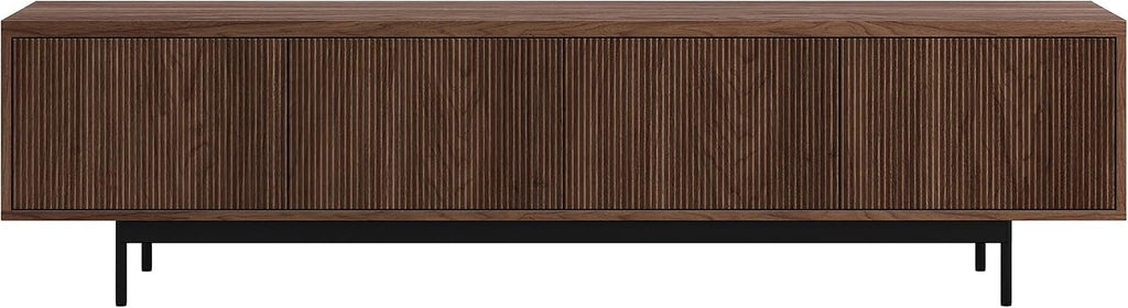 Henn&Hart Fluted TV Stand for TVs up to 85' with 2 Open-Concept Ribbed Storage Cabinets for Living Room, Family Room, or Office, Medium Walnut