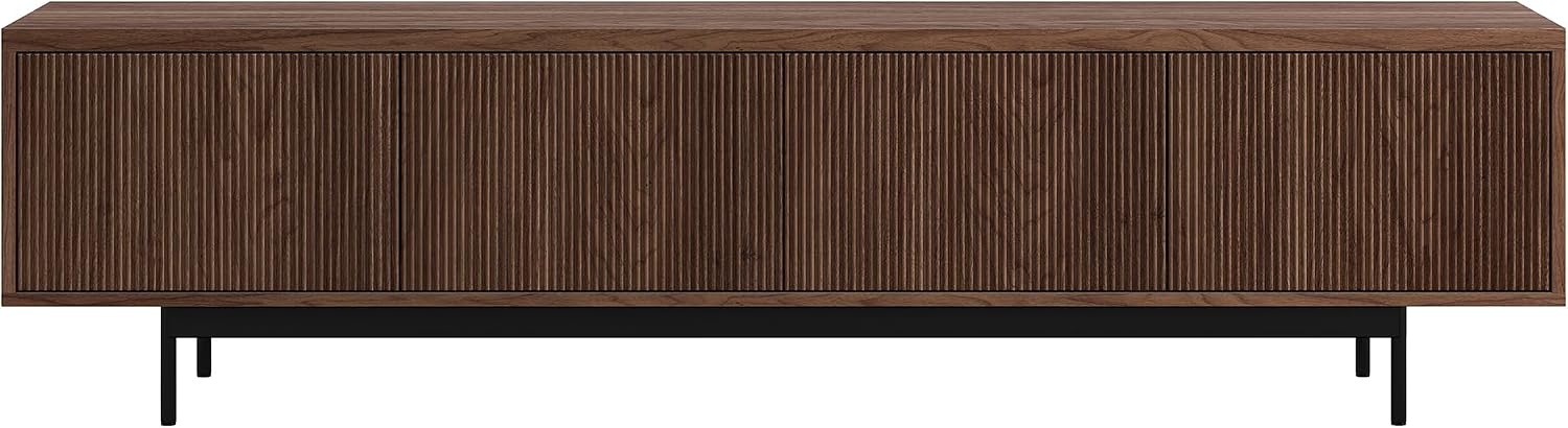 Henn&Hart Fluted TV Stand for TVs up to 85' with 2 Open-Concept Ribbed Storage Cabinets for Living Room, Family Room, or Office, Medium Walnut
