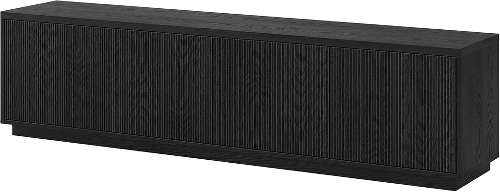 Henn&Hart Fluted TV Stand for TVs up to 85' with 2 Concealed Ribbed Storage Cabinets and Adjustable Shelves for Living Room, Family Room, or Office, Natural Black