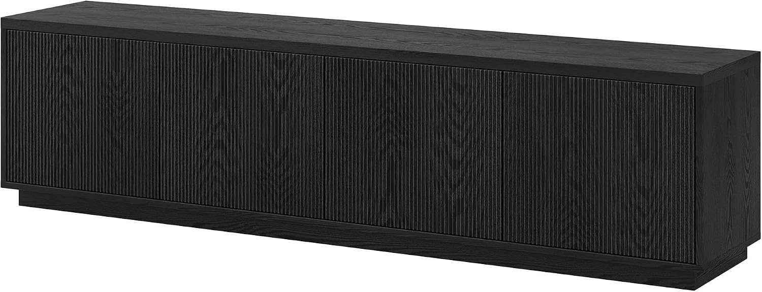 Henn&Hart Fluted TV Stand for TVs up to 85' with 2 Concealed Ribbed Storage Cabinets and Adjustable Shelves for Living Room, Family Room, or Office, Natural Black