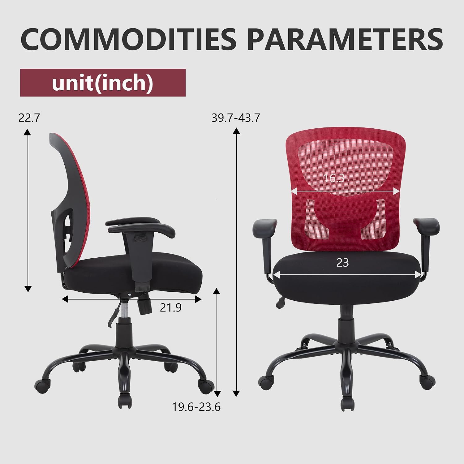Big and Tall Office Chair 400lbs Desk Chair Mesh Computer Chair with Lumbar Support Wide Seat Adjust Arms Rolling Swivel High Back Task Executive Ergonomic Chair for Home Office (Red)