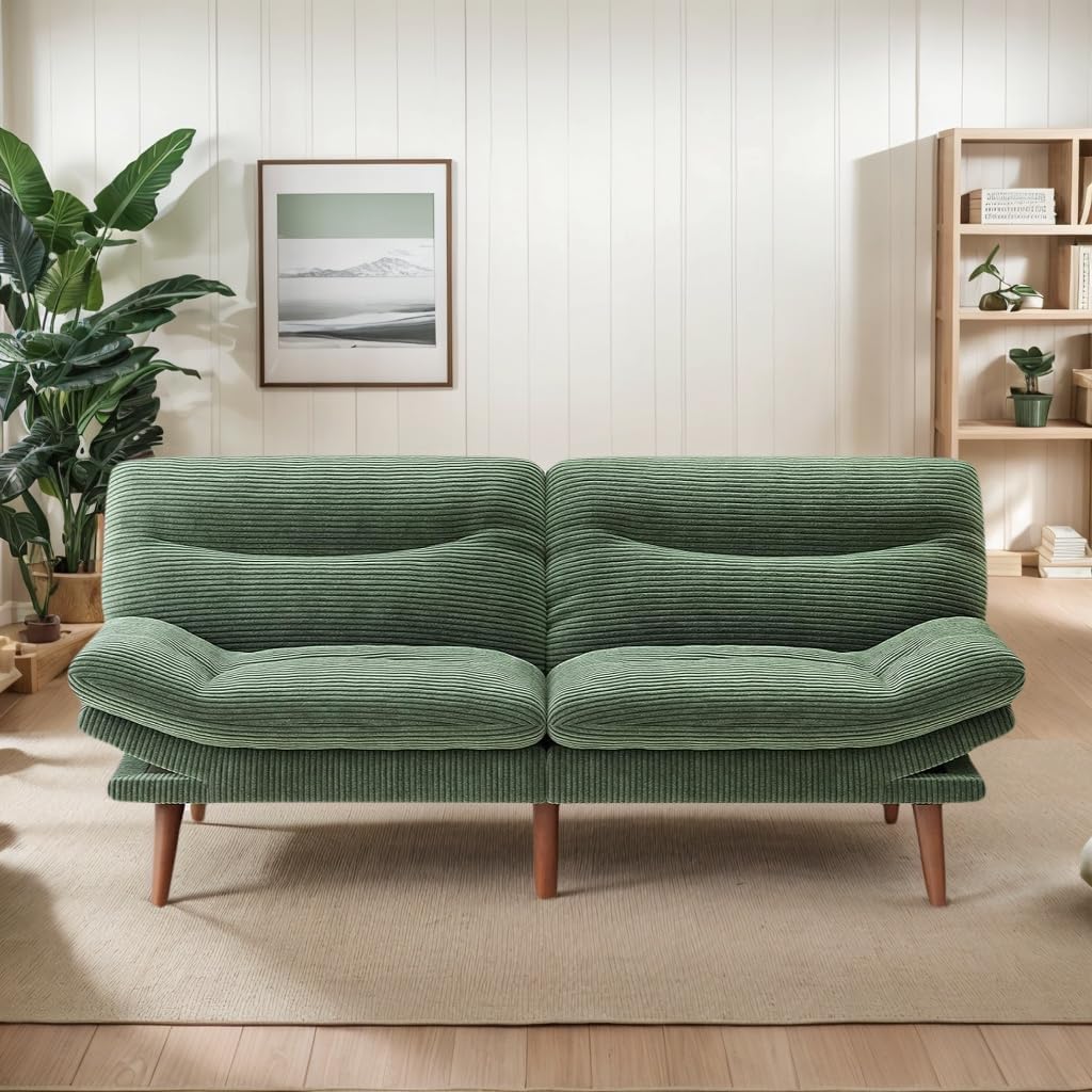 75″Futon Sofa Bed,3-in-1 Futon Couch w/Adjustable Backrest & Armrests, Convertible Sleeper Sofa Bed, Small Folding Sleeper Recliner w/Removable Cushion for Apartment, Living Room,Office (75in,Green)