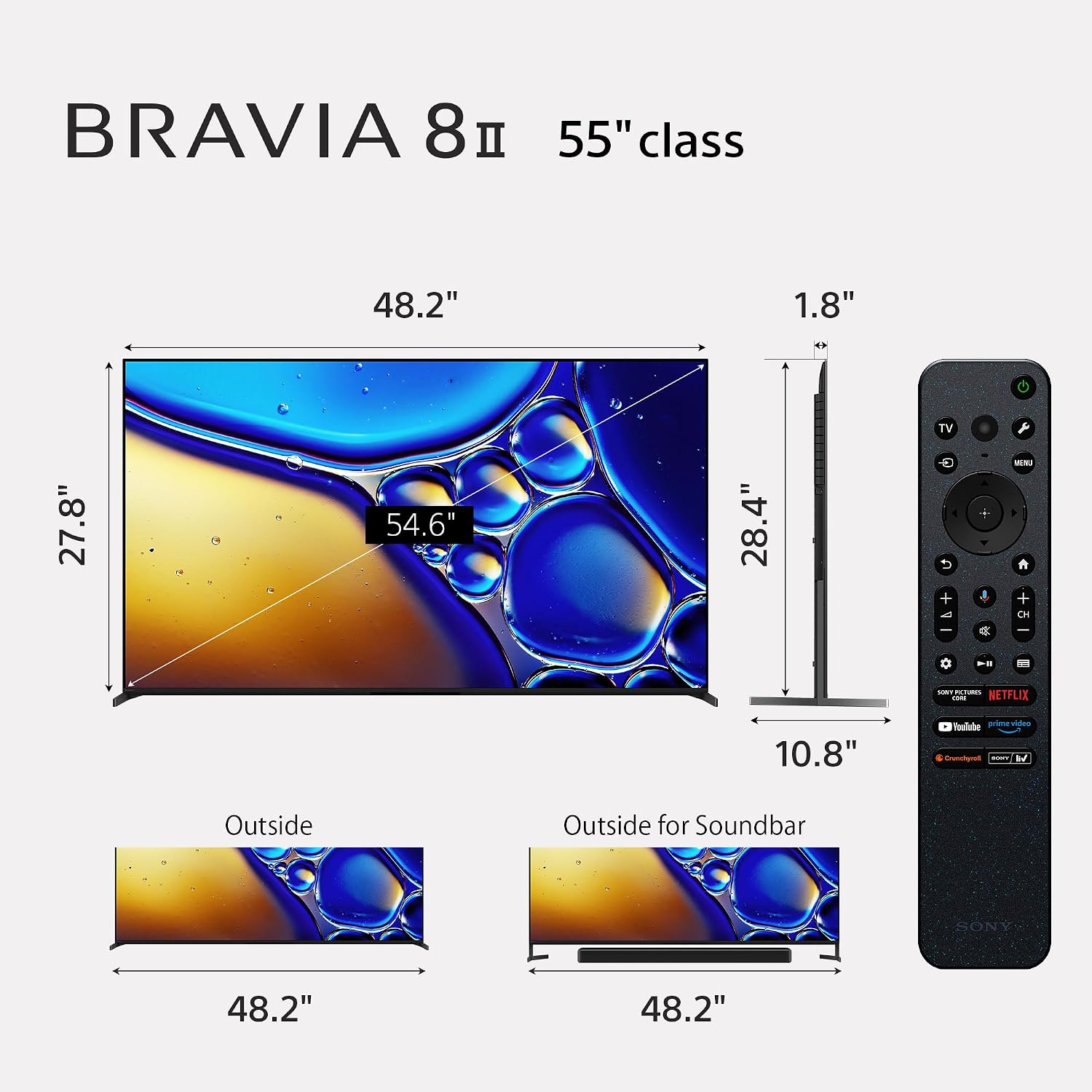 Sony BRAVIA 8 II 55 Inch TV, QD OLED, 4K Smart Google TV, XR Processor with AI Technology, Ultra Slim Design, 120hz Television, Dolby Vision/Atmos, Exclusive Features for PS5, K-55XR80M2