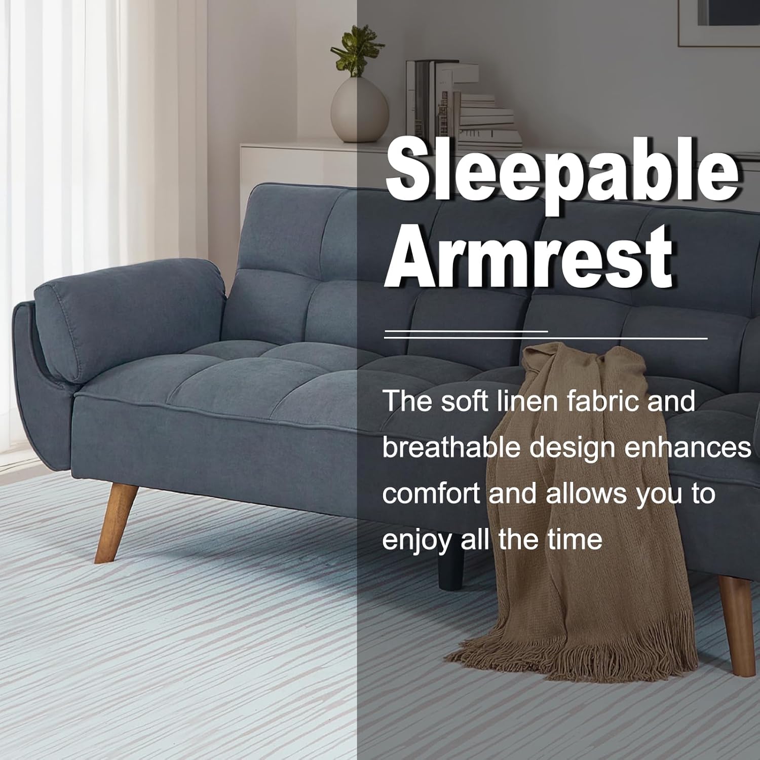 Convertible futon Sofa Bed, Sleeper Sofa Bed with Adjustable backrest, Small Space Small Sofa, Living Room, Bedroom (Dark Gray)