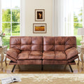 MUUEGM 71' Convertible Futon Sofa Bed, Upholstered Small Futon Couches with Adjustable Backrest, Loveseat Sleeper Bed for Compact Living Room Studio Office (Brown)