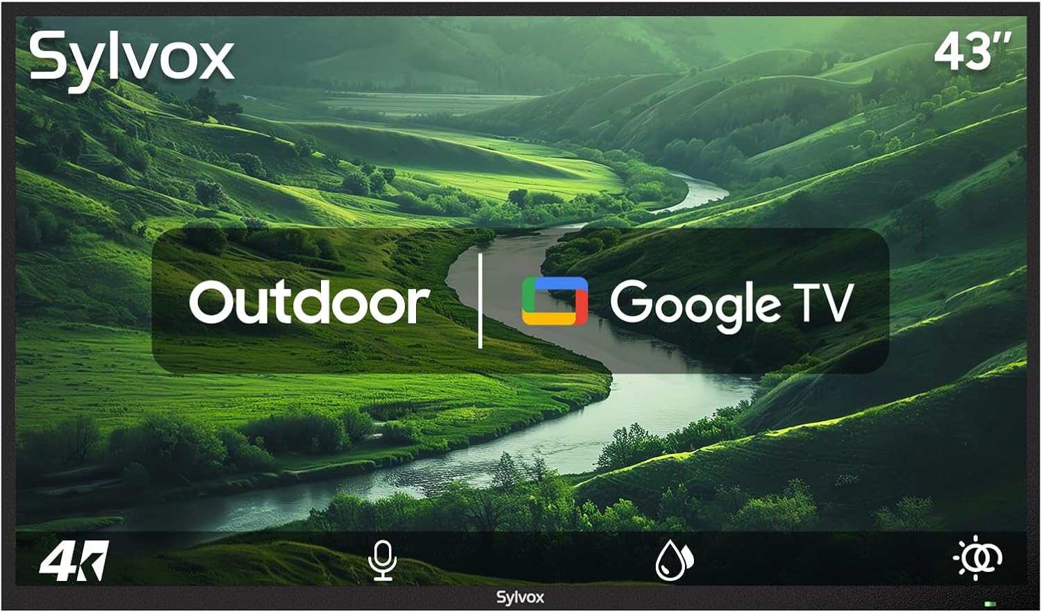 SYLVOX 43 Inch Outdoor Smart Television Weatherproof Google TV, 4K 700NIT High Brightness Temperature Resistant IP56 Waterproof TVs, Anti-Scratch, Suitable for Partial Sun (Patio Series)