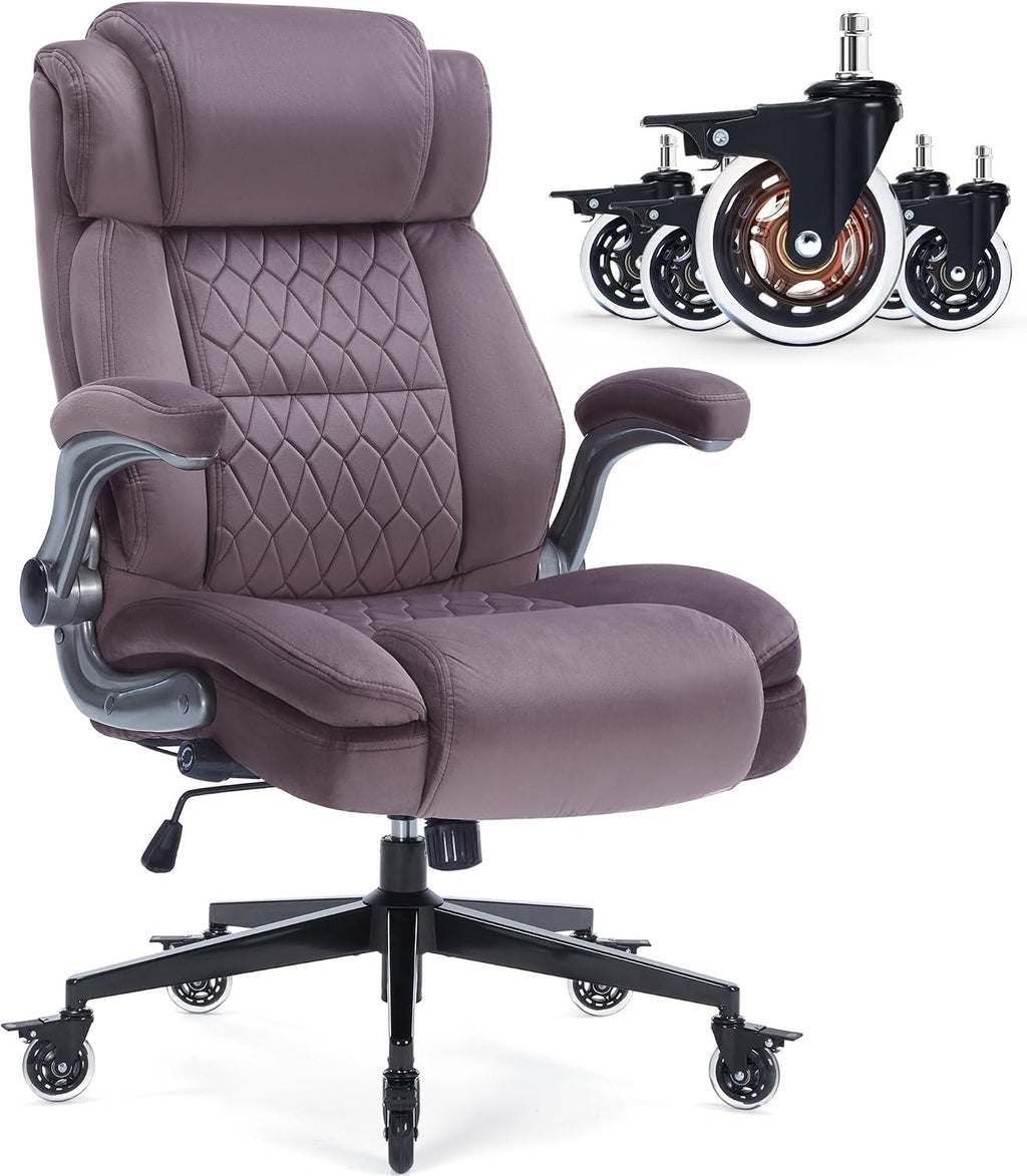 Office Chair with Locking Wheels, Ergonomic High Back Fabric Desk Chair with Adjustable Lumbar Support, Flip-Up Arms, Thick Padded Seat, 400lbs Heavy Duty for Home Office Adults