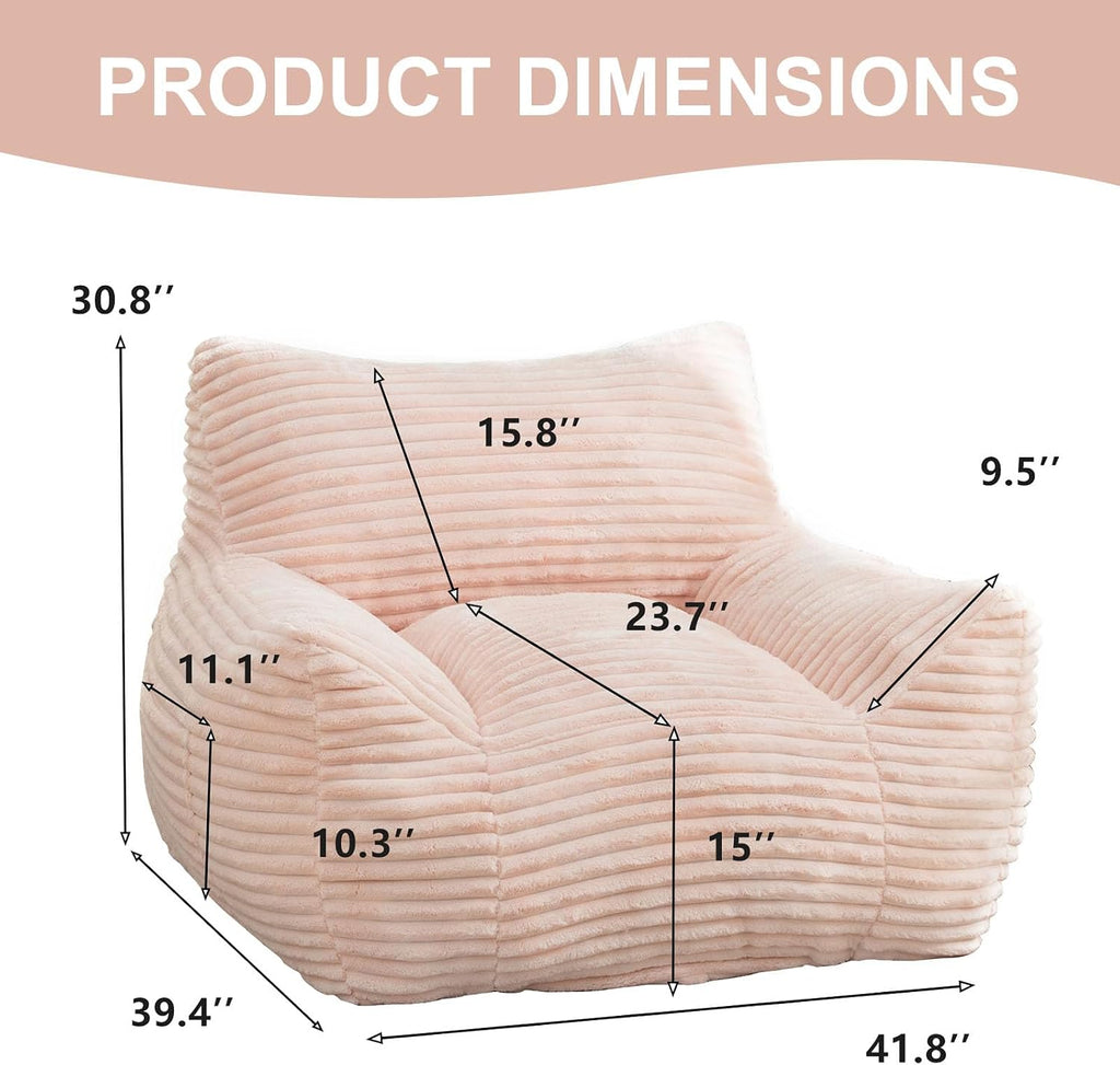 Bean Bag Chair for Adults, Comfy Corduroy Beanbag with Armrests, Lazy Sofa Floor Chair for Living Room, Bedroom, Dorm & Lounge, Cozy Fluffy Single Mini Couch (Pink)