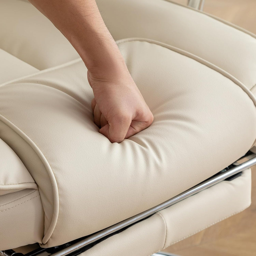 Office Chair, Big Executive Office Chair with Footrest, Ergonomic Reclining Chair High Back,Leather Computer Chair for Adult(Beige)