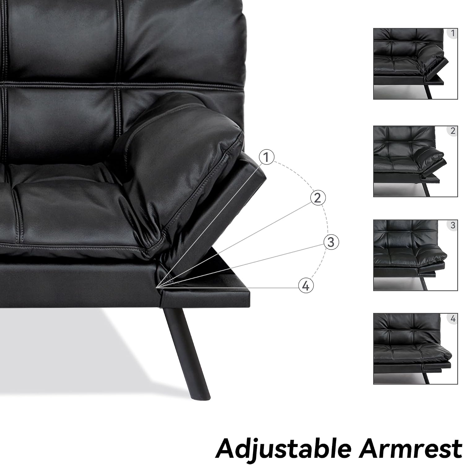 71' Convertible Futon Sofa Bed,Faux Leather Futon Couch Bed,Memory Foam Sleeper Sofa,Modern Folding Small Loveseat for Living Room,Office,Apartment,Matte Black