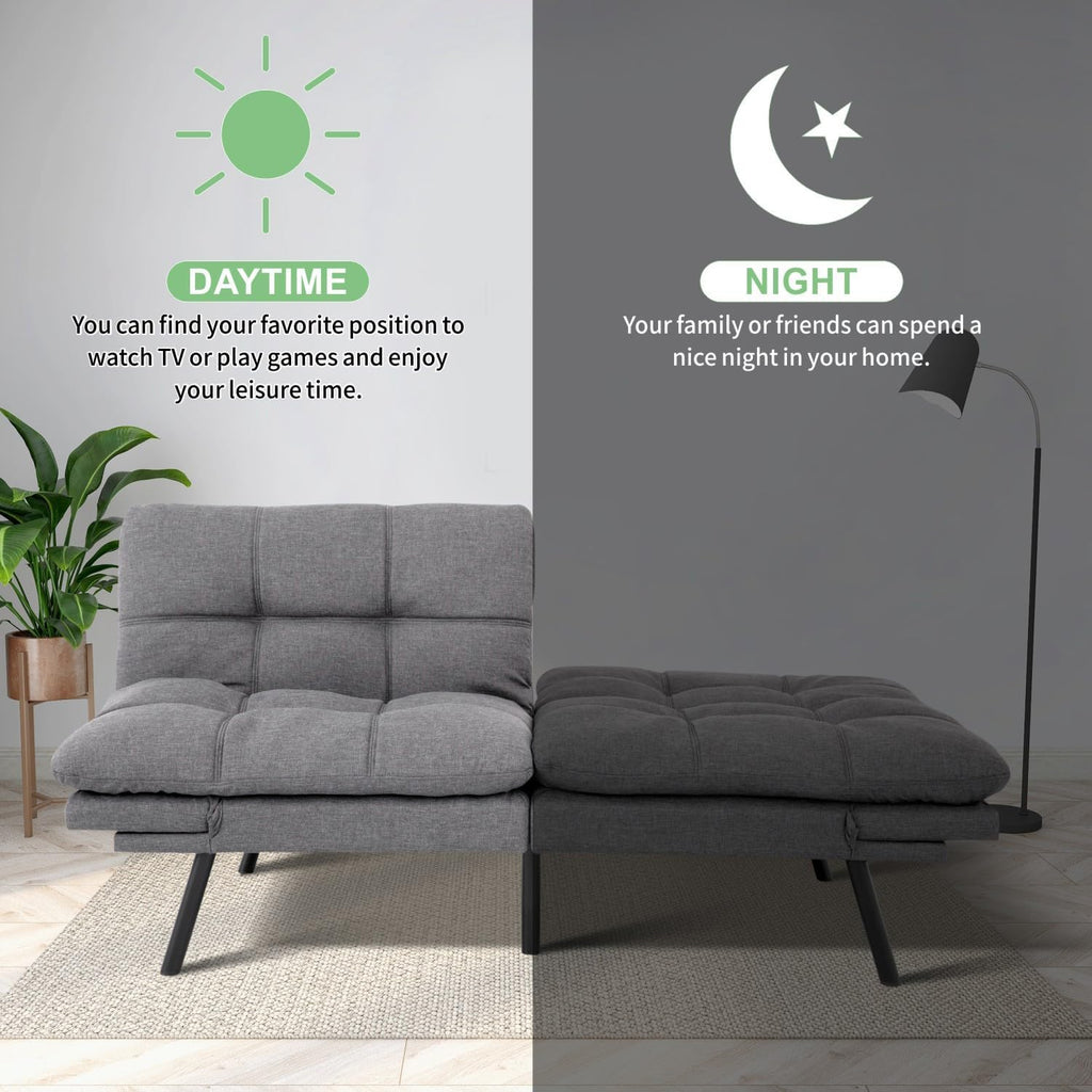 MUUEGM 71' Convertible Futon Sofa Bed, Upholstered Small Futon Couches with Adjustable Backrest, Loveseat Sleeper Bed for Compact Living Room Studio Office (Medium Grey)