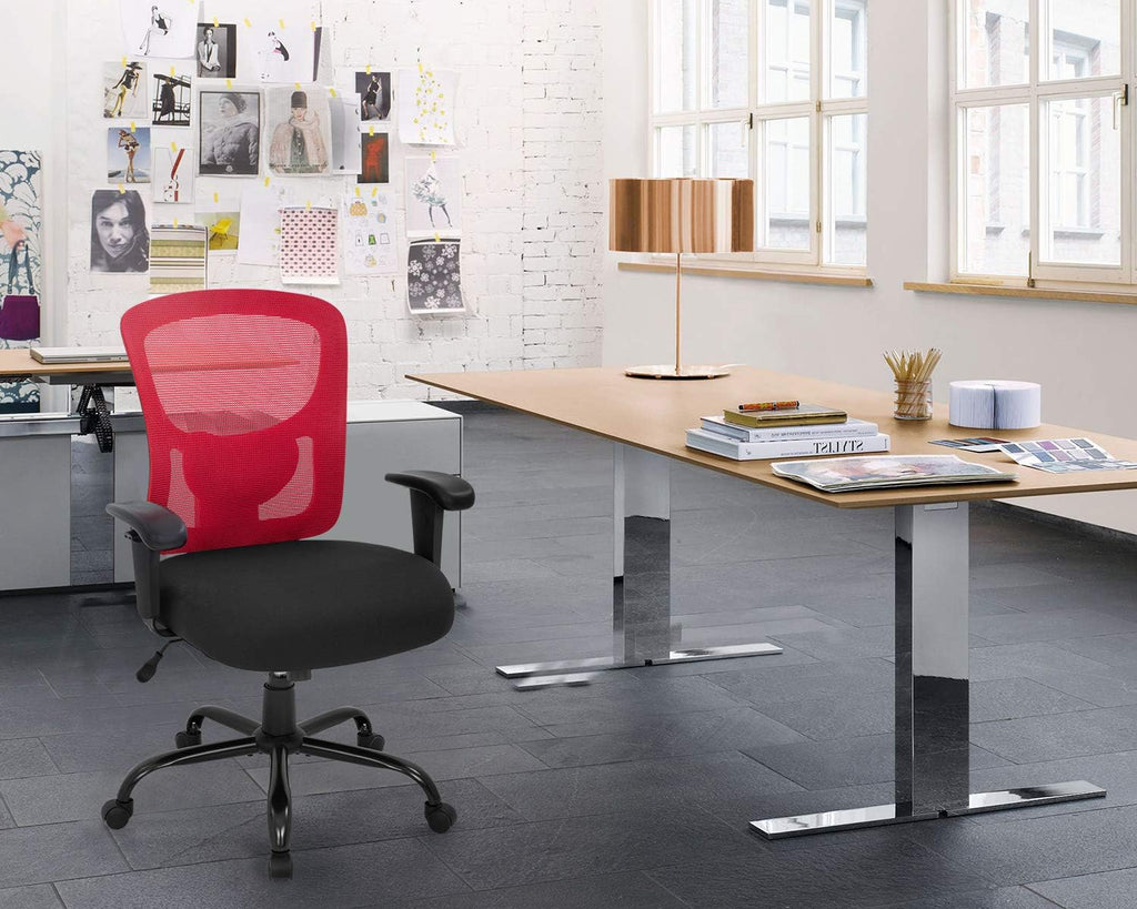 Big and Tall Office Chair+400lbs Wide Seat Mesh Desk Chair+Massage Rolling Swivel Ergonomic Computer Chair with Lumbar Support Adjustable Arms Task Chair for Heavy People+ (Red)