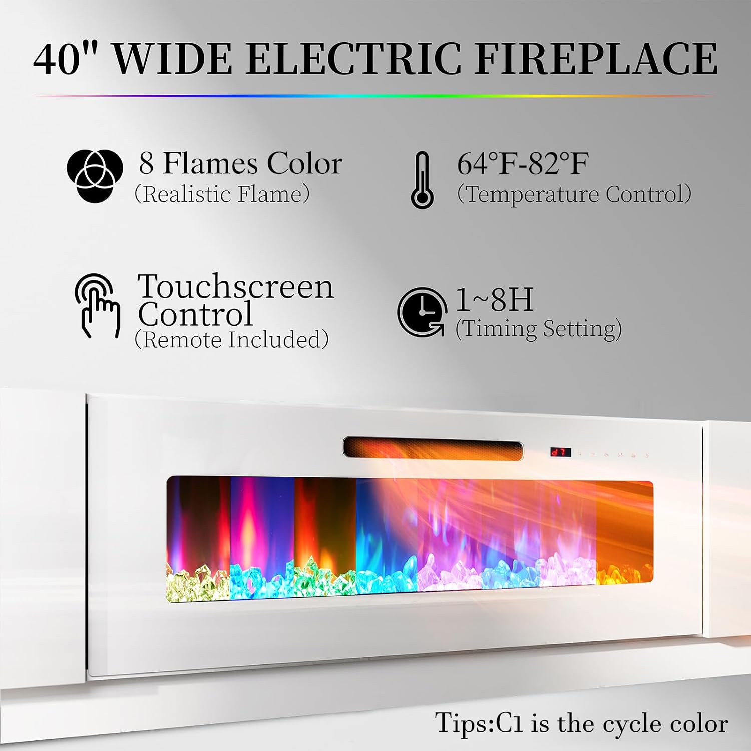 AMERLIFE Fireplace TV Stand with 40' Fireplace, 80' Modern Fireplace Entertainment Center LED Lights, 2 Tier TV Console Cabinet for TVs Up to 90', White & White
