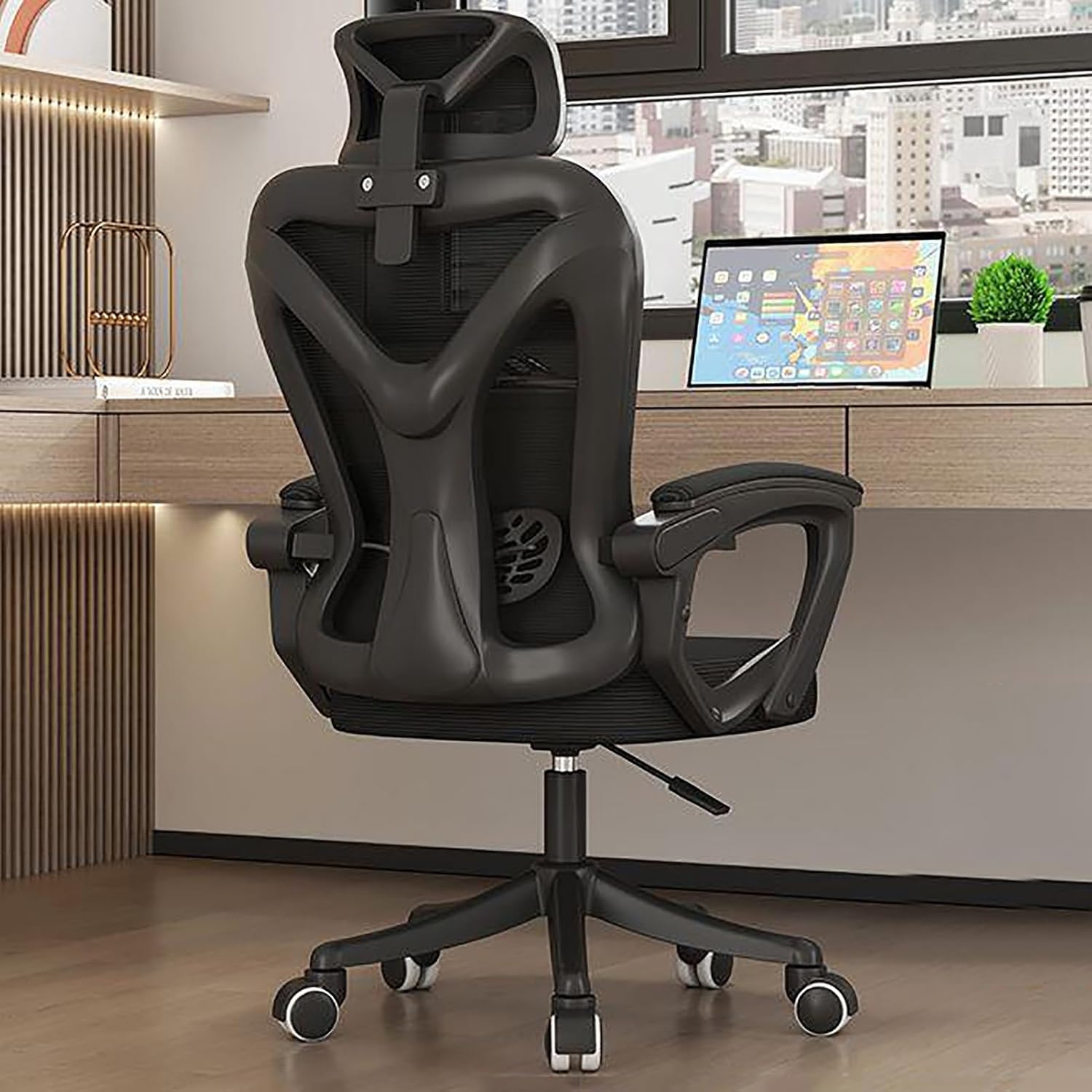 Office Chair, Mesh Ergonomic, High Back, Modern Style, Adult Gaming Chair, 400 lbs Weight Capacity, Pu Leather Seat, Adjustable Armrests, Lumbar Support, 360 Swivel, Heavy Duty