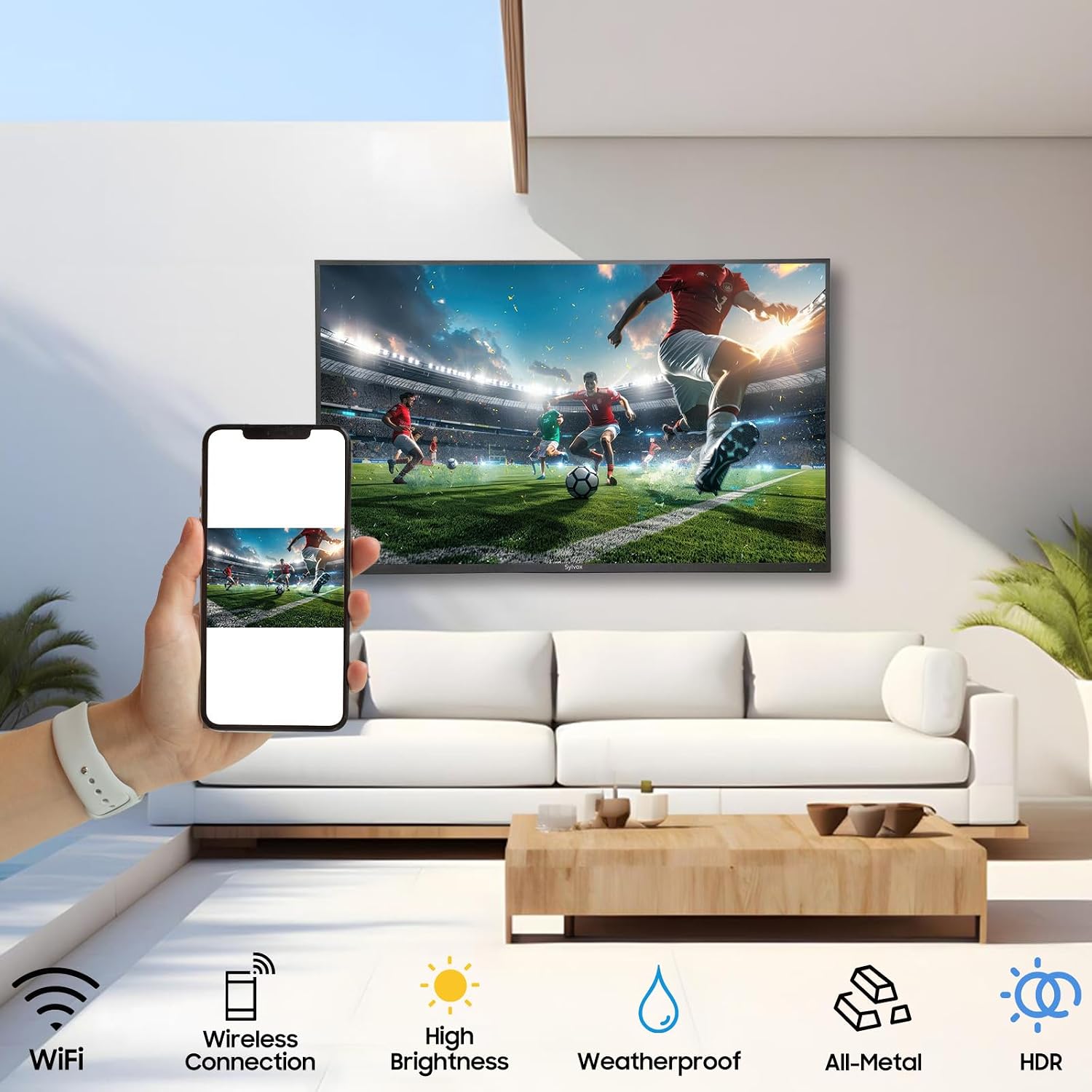 SYLVOX 50 Inch Outdoor Smart Television Weatherproof Google TV, 4K 700NIT High Brightness Temperature Resistant IP56 Waterproof TVs, Anti-Scratch, Suitable for Partial Sun (Patio Series)