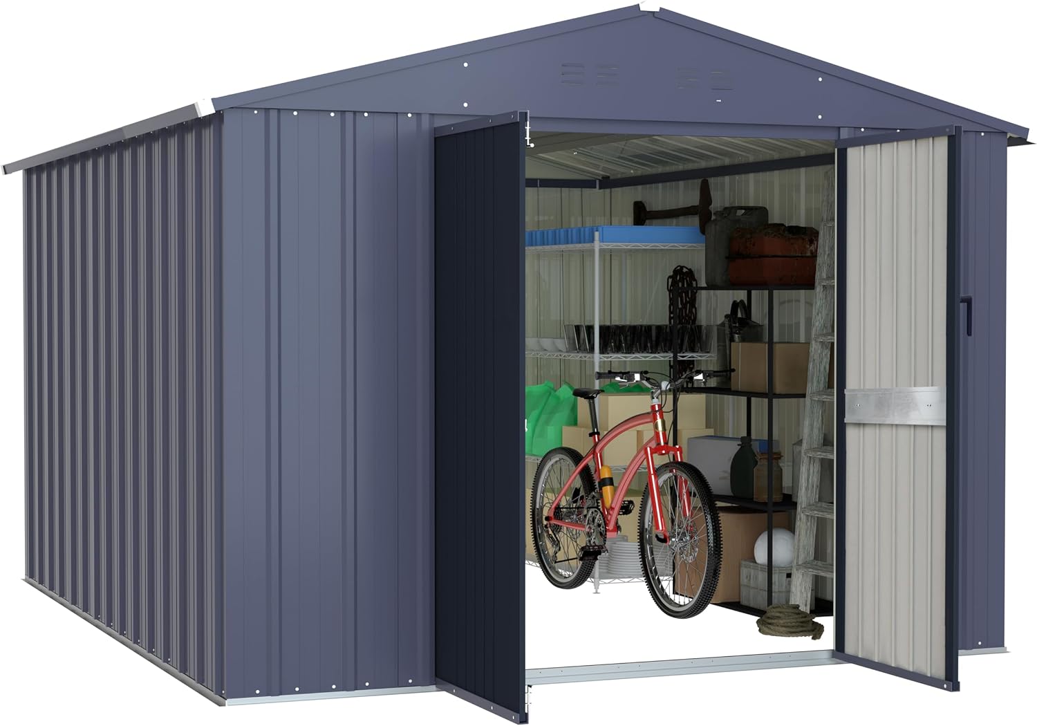 Yardenaler 8x10 FT Metal Storage Shed for Outdoors, Garden Tool Shed Kit with Doors & Lock, Waterproof Patio Utility Tool Shed for Garden and Backyard, Gray