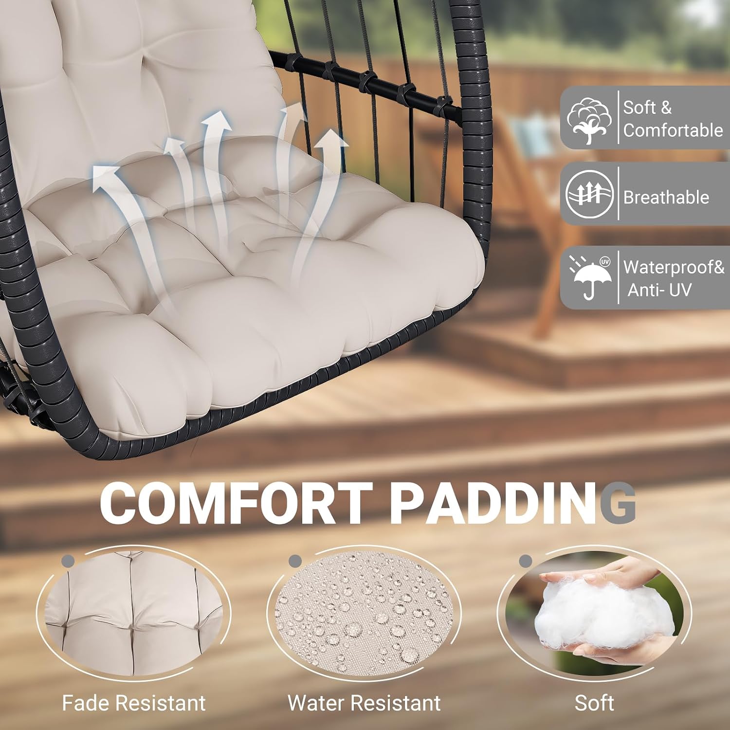 LEVELEVE Egg Chair with Stand,Patio Rattan Wicker Hanging Swing Egg Chair Hammock Chair for Bedroom Porch Garden,Thickened Aluminum Alloy Steel Frame and UV Resistant Cushion,350LBS Capacity
