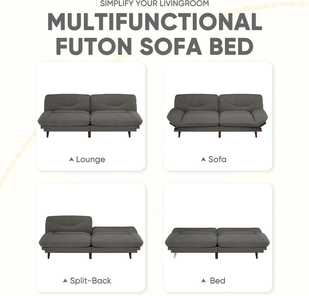 JUMMICO Convertible Futon Sofa Bed, Sleeper Futon Couch with Adjustable Backrest and Armrests, Modern Loveseat with Sturdy Wood Frame for Small Spaces, Apartments (Fabric, Dark Gray)