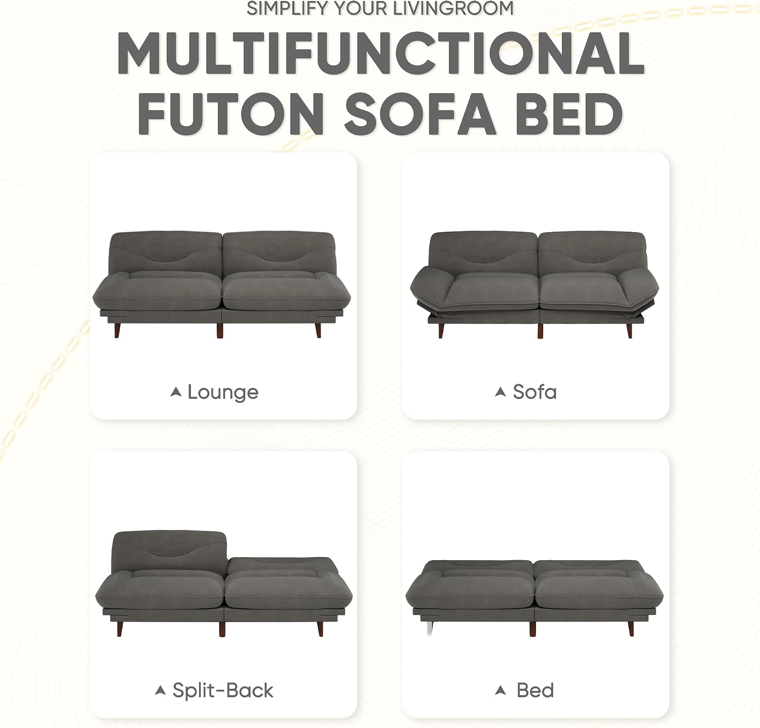 JUMMICO Convertible Futon Sofa Bed, Sleeper Futon Couch with Adjustable Backrest and Armrests, Modern Loveseat with Sturdy Wood Frame for Small Spaces, Apartments (Fabric, Dark Gray)