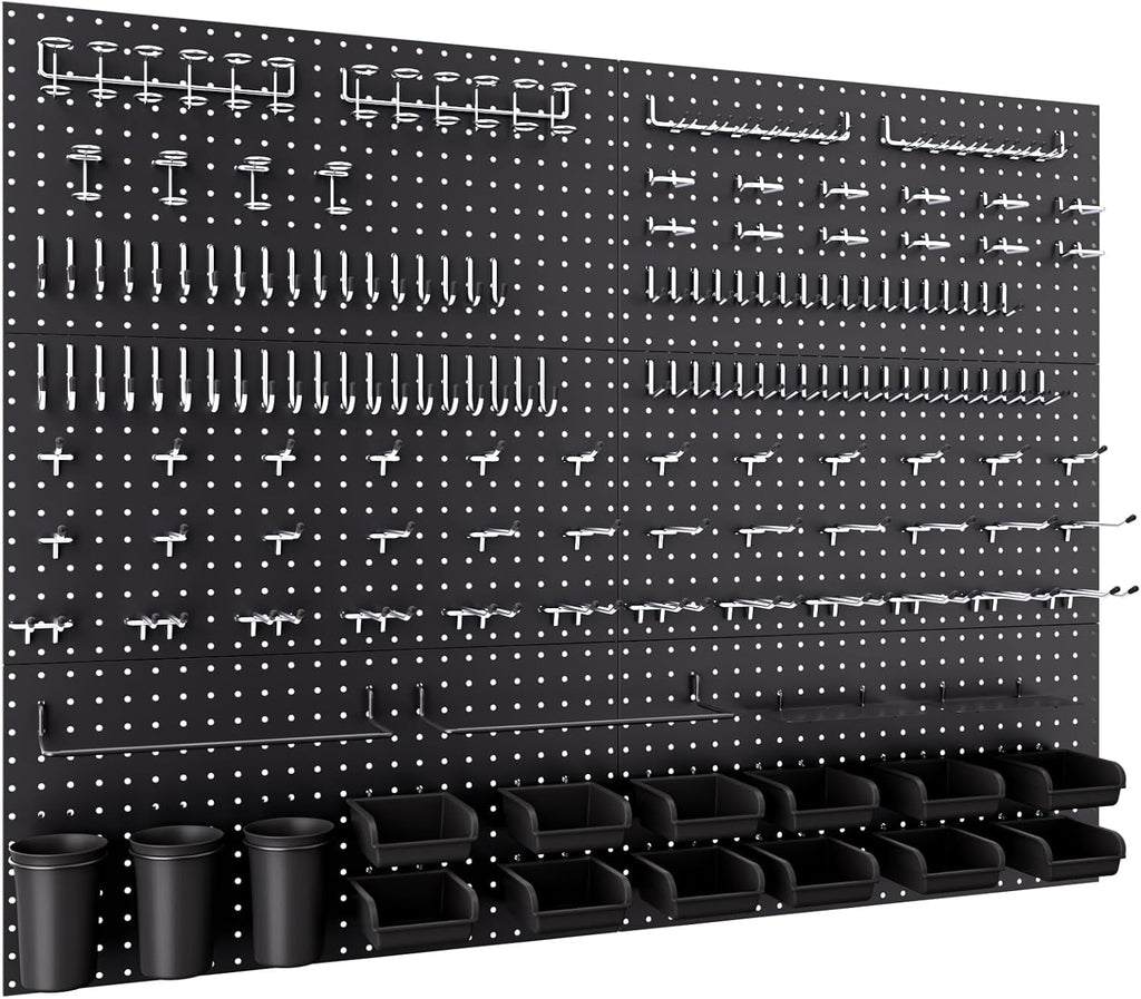 INCLY 48x36 Inch Metal Peg Board Kit with 1/4' Pegboard Hooks Accessories, 6PCS Peg Board Panels and 234PCS Black Pegboard Wall Organizer Tool Storage System for Garage Workbench Shed