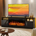 LEMBERI Fireplace tv Stand with 36 inch Fireplace Up to 80' TVs,LED Light Entertainment Center and Storage, 70' Modern Wood Media TV Console with Highlight Cabinet for Living Room (Black)