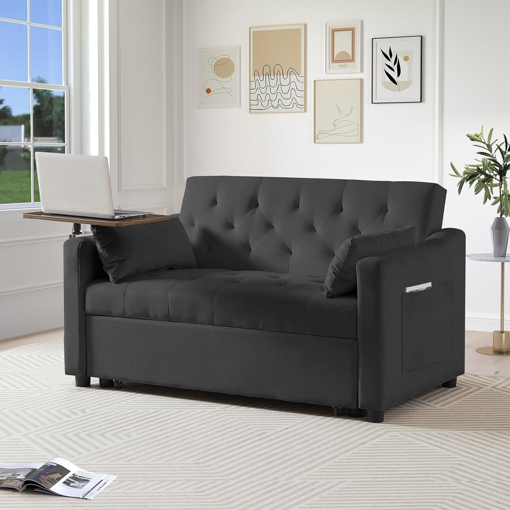 Skepphlay Convertible Couch, 3 in 1 Pull Out Sofa Bed with 3 Adjustable Backrest Loveseat with Storage and Pillows, Modern Recliner for Living Room Apartment, Black