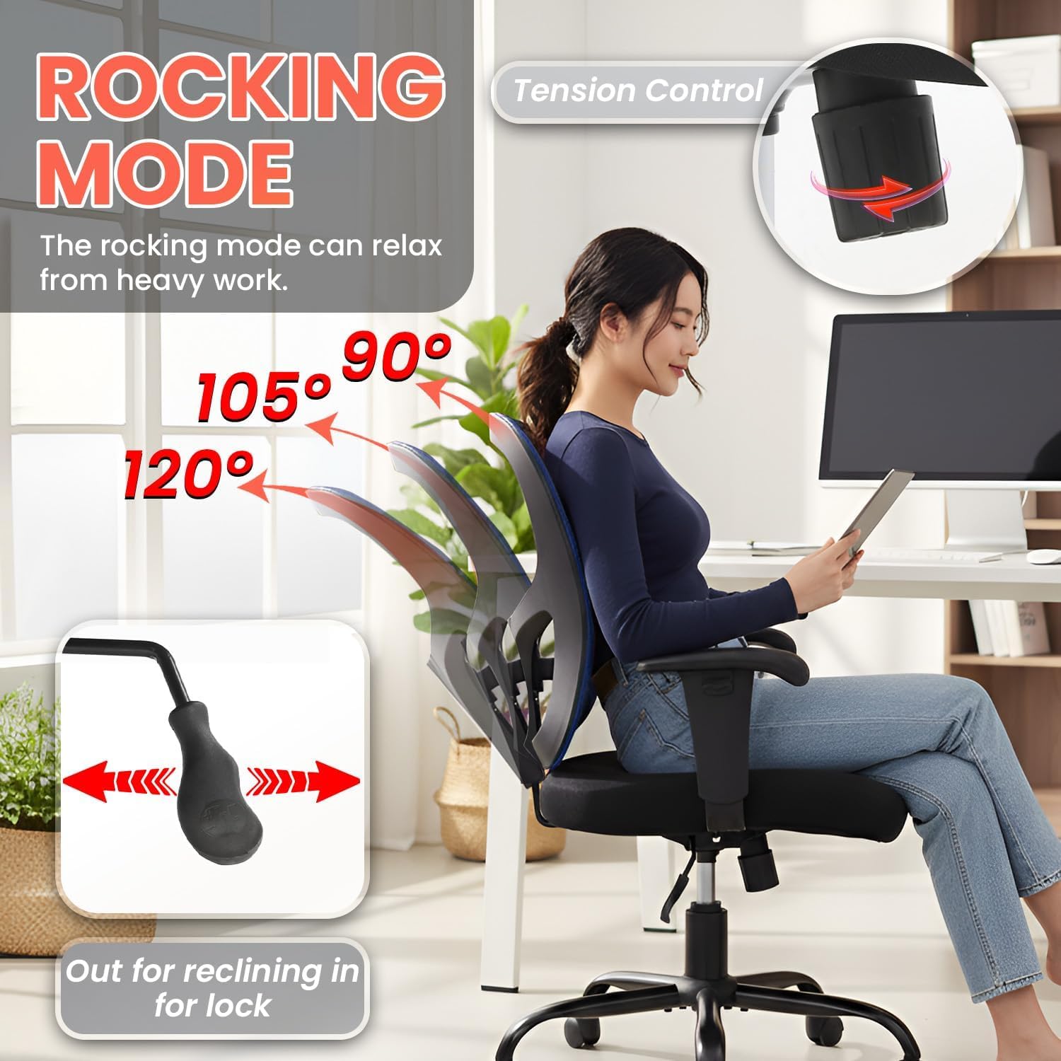 BestOffice Big and Tall Office Chair Mesh Computer Chair with Lumbar Support Wide Seat Adjust Arms Rolling Swivel High Back Task Executive Ergonomic Chair for Home Office, Blue