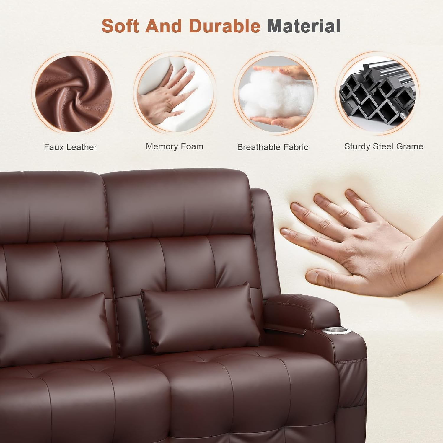 Power Loveseat Recliner Sofa with Graphene Heating & Massage, Zero Wall Hugger Home Theater Seating, RV Reclining Couch with LED Lights, USB & Type-C, Cup Holders, Hidden Storage Armrest & Pillows