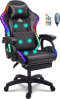 Gaming Chair with 7-Point Massage Function, Ergonomic Computer Chair with Footrest and Lumbar Support, Video Gaming Chair with RGB Lights and Speakers, Adjustable Backrest Swivel Chair,Black