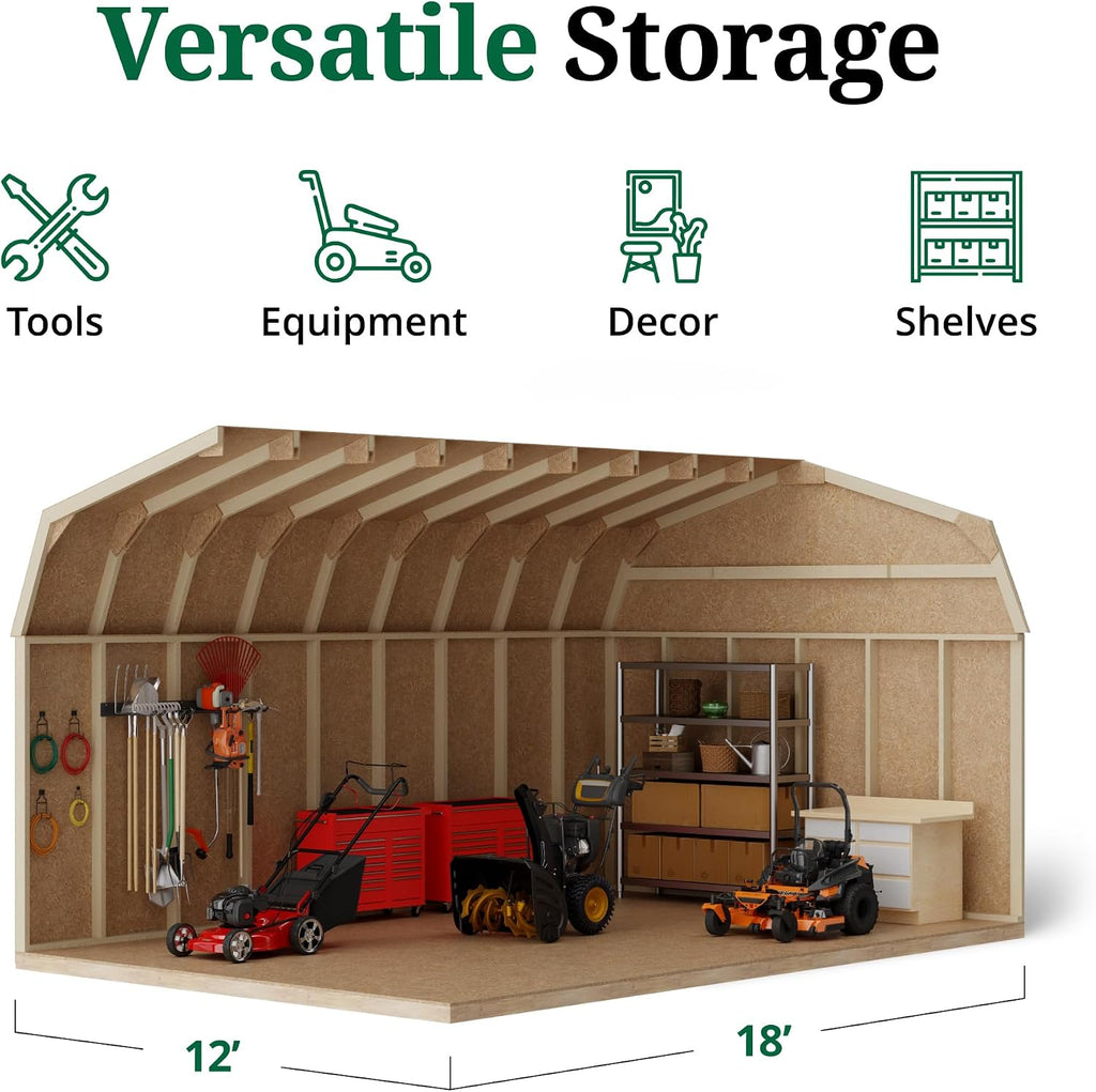 Little Cottage Co. 12x18 Value Gambrel Barn with 6 ft. Sidewalls with Floor, Outdoor Wood Storage Shed Do-It-Yourself Precut Kit