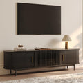 POVISON Fully-Assembled Mid Century Modern TV Stand, Sliding Tambour Door Entertainment Center with Storage, Wood TV Console, Media Console for Living Room Bedroom(Black, 78.74')