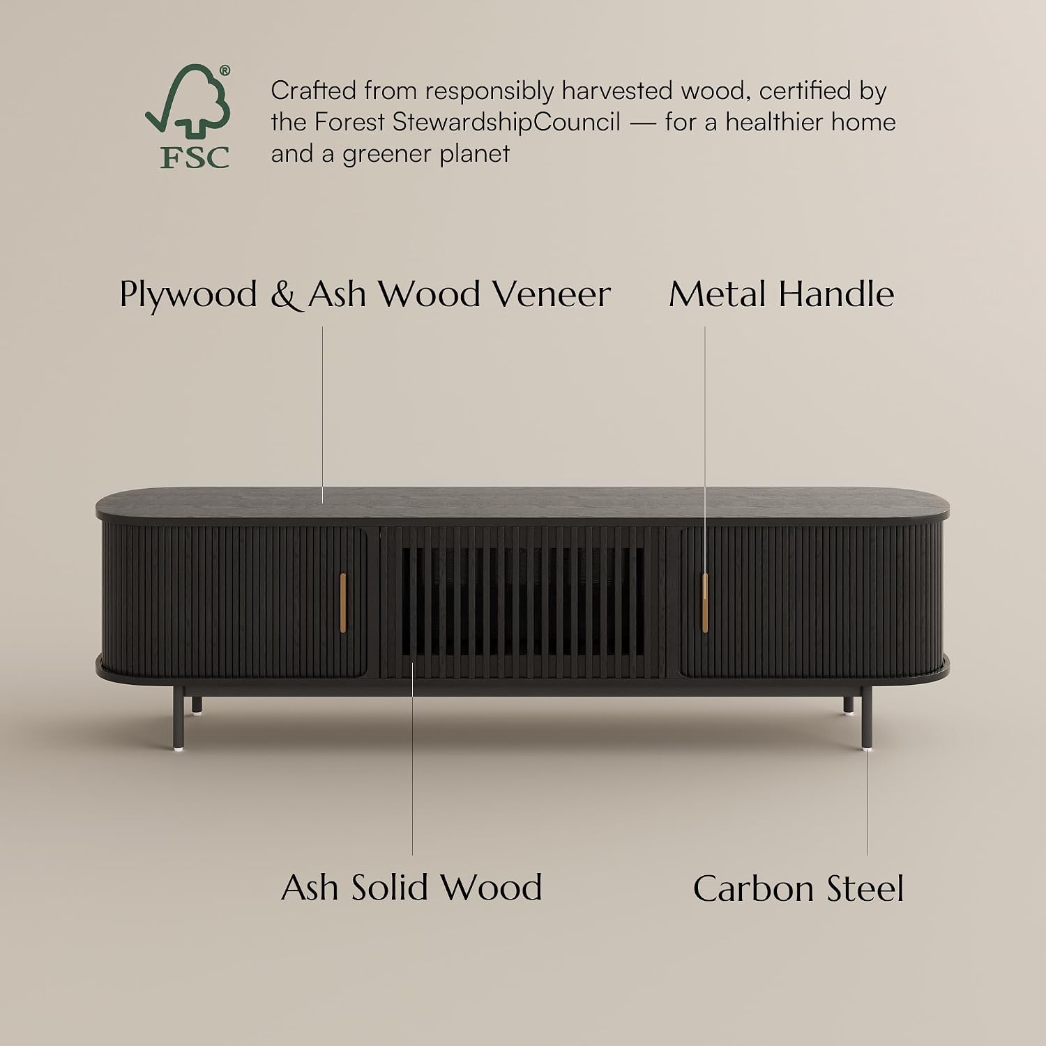 POVISON Fully-Assembled Mid Century Modern TV Stand, Sliding Tambour Door Entertainment Center with Storage, Wood TV Console, Media Console for Living Room Bedroom(Black, 78.74')